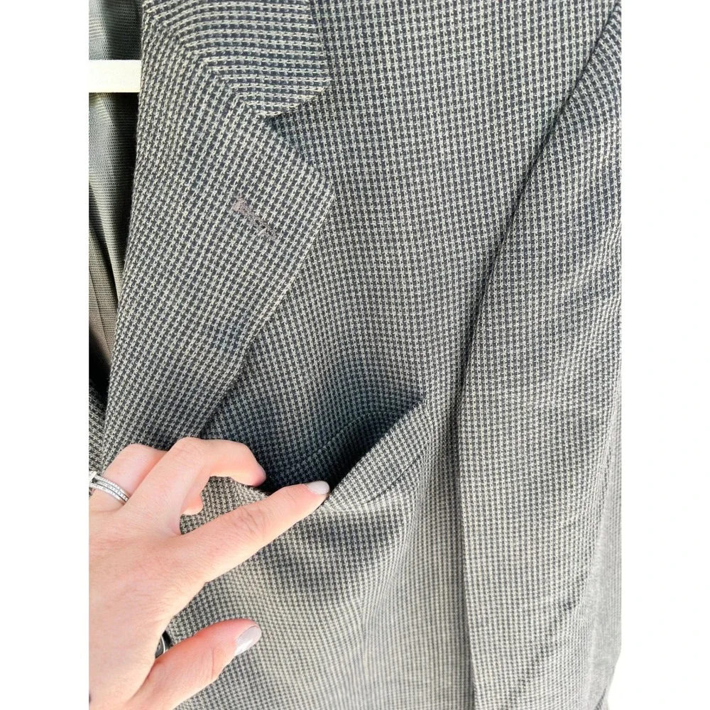Oscar de la Renta‎ Mens 42R Wool Blazer Grey Black Houndstooth 3-Button Coat